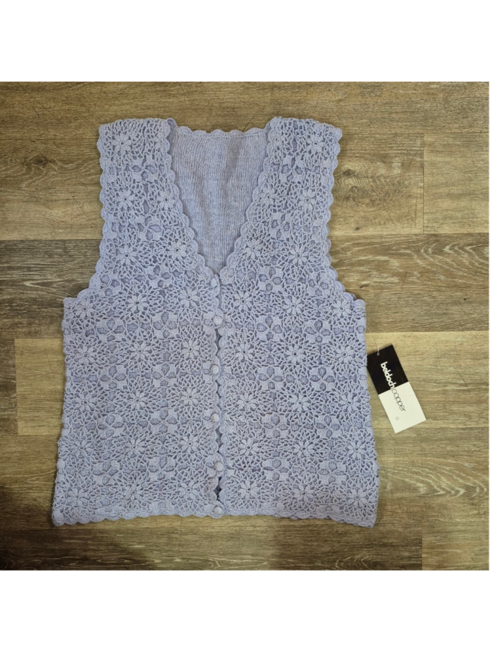 NWT Vintage Beldoch Popper Crochet Sweater Vest Periwinkle Blue Lace Medium